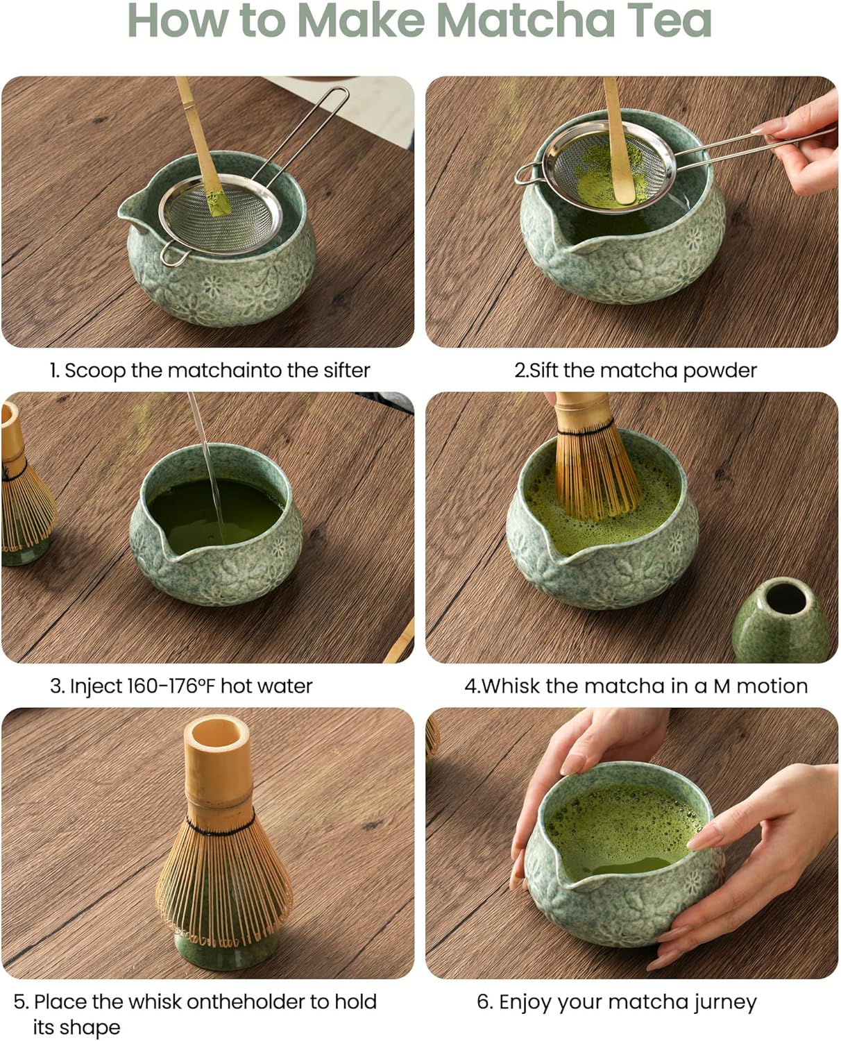 Matcha Whisk Tea Set Kit Japanese Matcha Kit - Matcha Bowl, Matcha Whisk and Holder, Bamboo Scoop, Scoop Rest, Sifter and Tea Towel - for Tea Ceremony Breakfast Lattes - Home Kitchen Christmas(Pink)