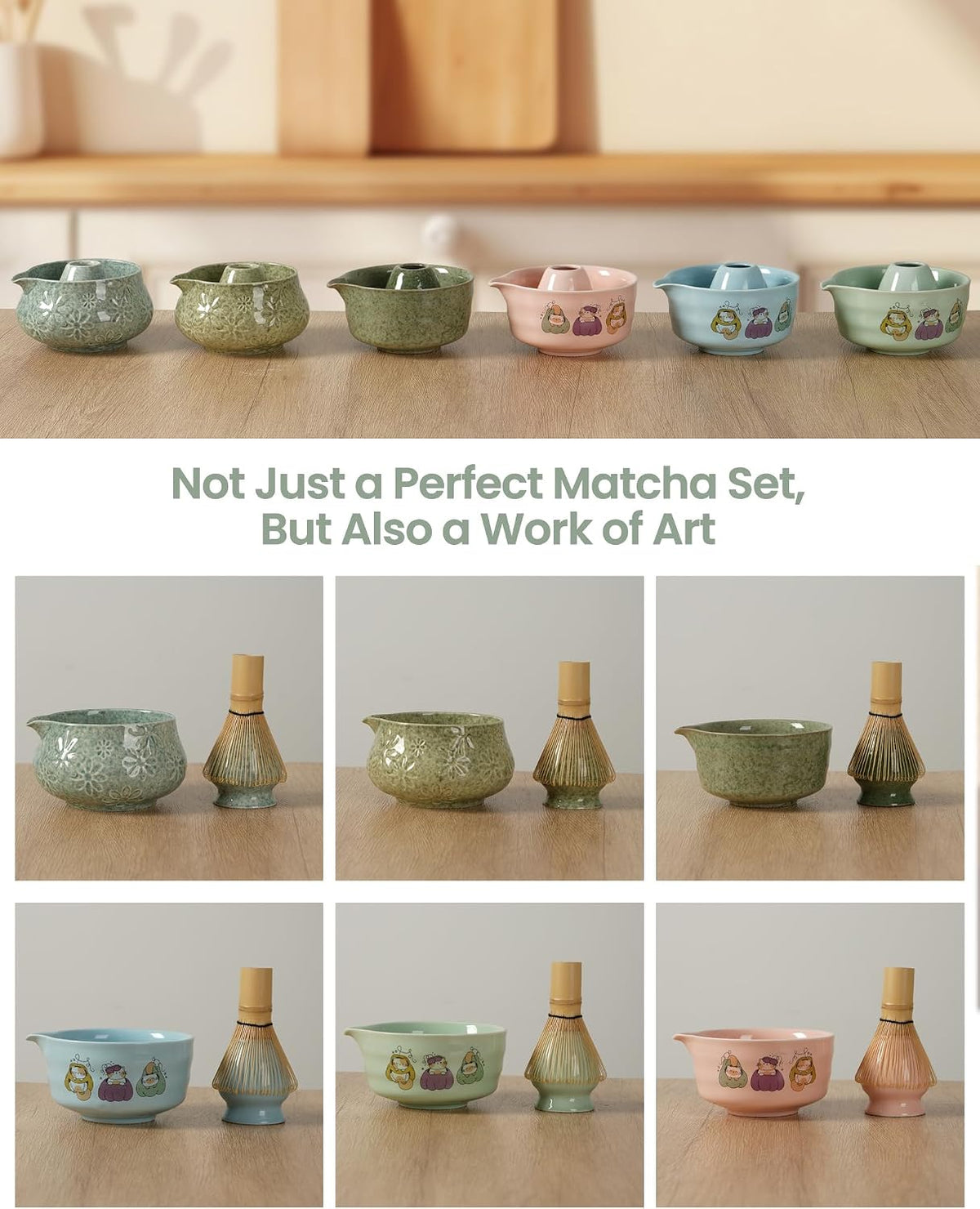 Matcha Whisk Tea Set Kit Japanese Matcha Kit - Matcha Bowl, Matcha Whisk and Holder, Bamboo Scoop, Scoop Rest, Sifter and Tea Towel - for Tea Ceremony Breakfast Lattes - Home Kitchen Christmas(Pink)
