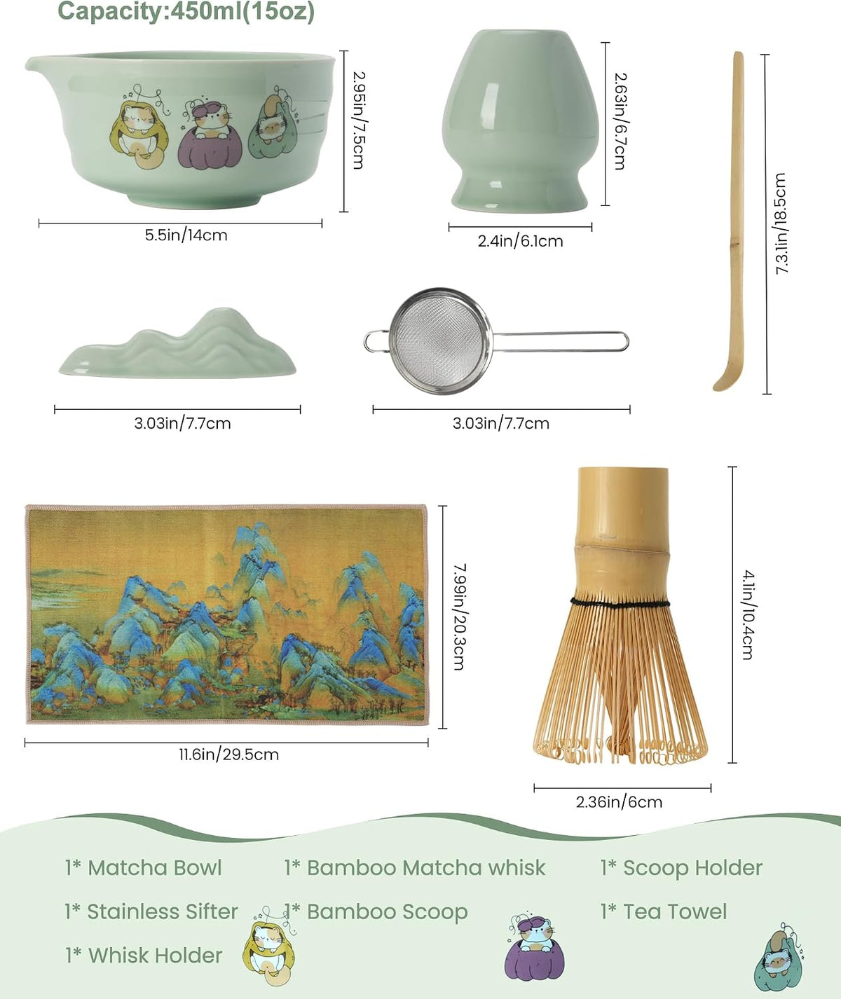 Matcha Whisk Tea Set Kit Japanese Matcha Kit - Matcha Bowl, Matcha Whisk and Holder, Bamboo Scoop, Scoop Rest, Sifter and Tea Towel - for Tea Ceremony Breakfast Lattes - Home Kitchen Christmas(Pink)