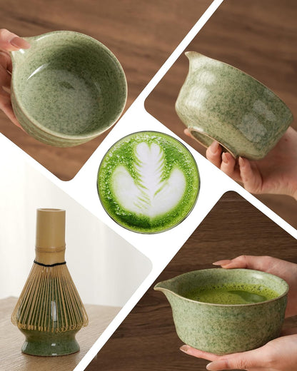 Matcha Whisk Tea Set Kit Japanese Matcha Kit - Matcha Bowl, Matcha Whisk and Holder, Bamboo Scoop, Scoop Rest, Sifter and Tea Towel - for Tea Ceremony Breakfast Lattes - Home Kitchen Christmas(Pink)