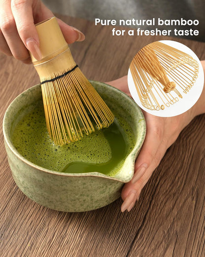 Matcha Whisk Tea Set Kit Japanese Matcha Kit - Matcha Bowl, Matcha Whisk and Holder, Bamboo Scoop, Scoop Rest, Sifter and Tea Towel - for Tea Ceremony Breakfast Lattes - Home Kitchen Christmas(Pink)