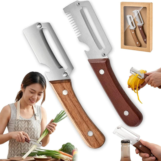 Julienne Peeler - Multi-Functional Vegetable Peeler, 2.5mm (0.1") Thickened 420 Stainless Steel with Glide-Path Zero-Pressure Cutting & Bottle Opener For Fruit Veggie Peeler (B)
