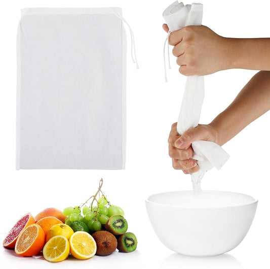 4 Pack Nylon Nut Milk Bag 8 × 12 Inches Fine Mesh Cheese Cloth Multiple Usage Reusable Food Strainer Professional Cold Brew Filter for Straining Juice Coffee Yogurt Tea (Nylon, 12×8 In)