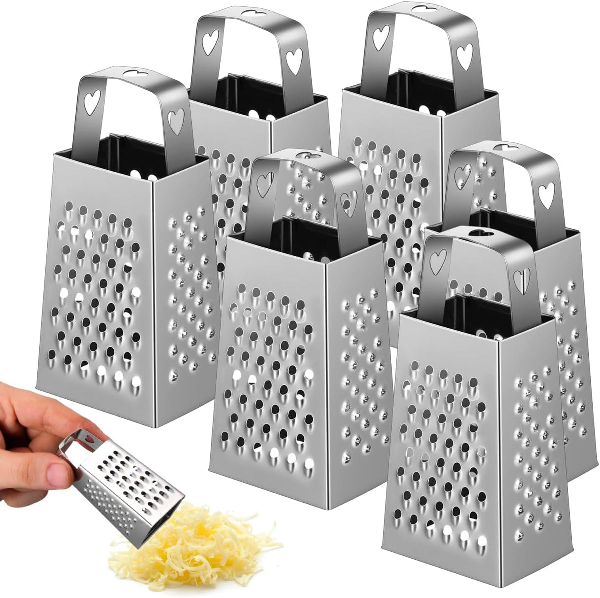 6pcs Mini Cheese Grater Set Stainless Steel Four Sided Box Grater: Small Kitchen Shredder for Garlic Ginger Vegetables Handheld Tool for Home Cooks Camping Lunch