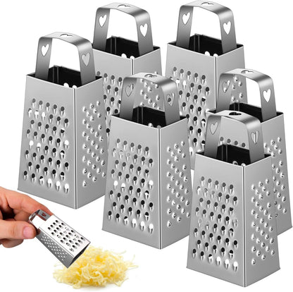 6pcs Mini Cheese Grater Set Stainless Steel Four Sided Box Grater: Small Kitchen Shredder for Garlic Ginger Vegetables Handheld Tool for Home Cooks Camping Lunch