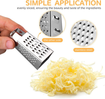 6pcs Mini Cheese Grater Set Stainless Steel Four Sided Box Grater: Small Kitchen Shredder for Garlic Ginger Vegetables Handheld Tool for Home Cooks Camping Lunch