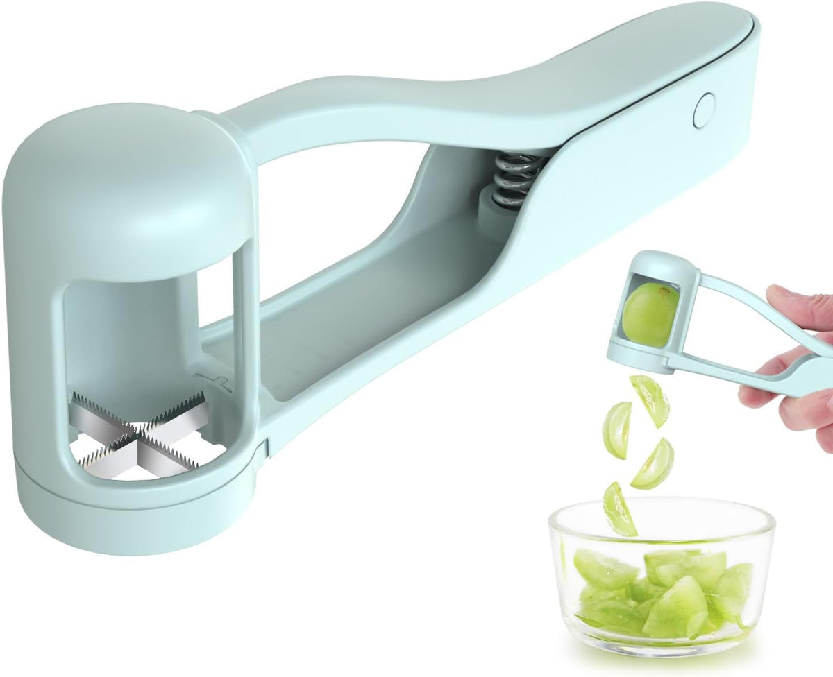 Grape Cutter for Toddlers, Grape Slicer Tool, Grape Tomato Cherry Strawberry Cutter Tools Into 4 Pieces for Vegetable Fruit Salad, Stainless Steel Quarter Grape Slicer Kitchen Gadget