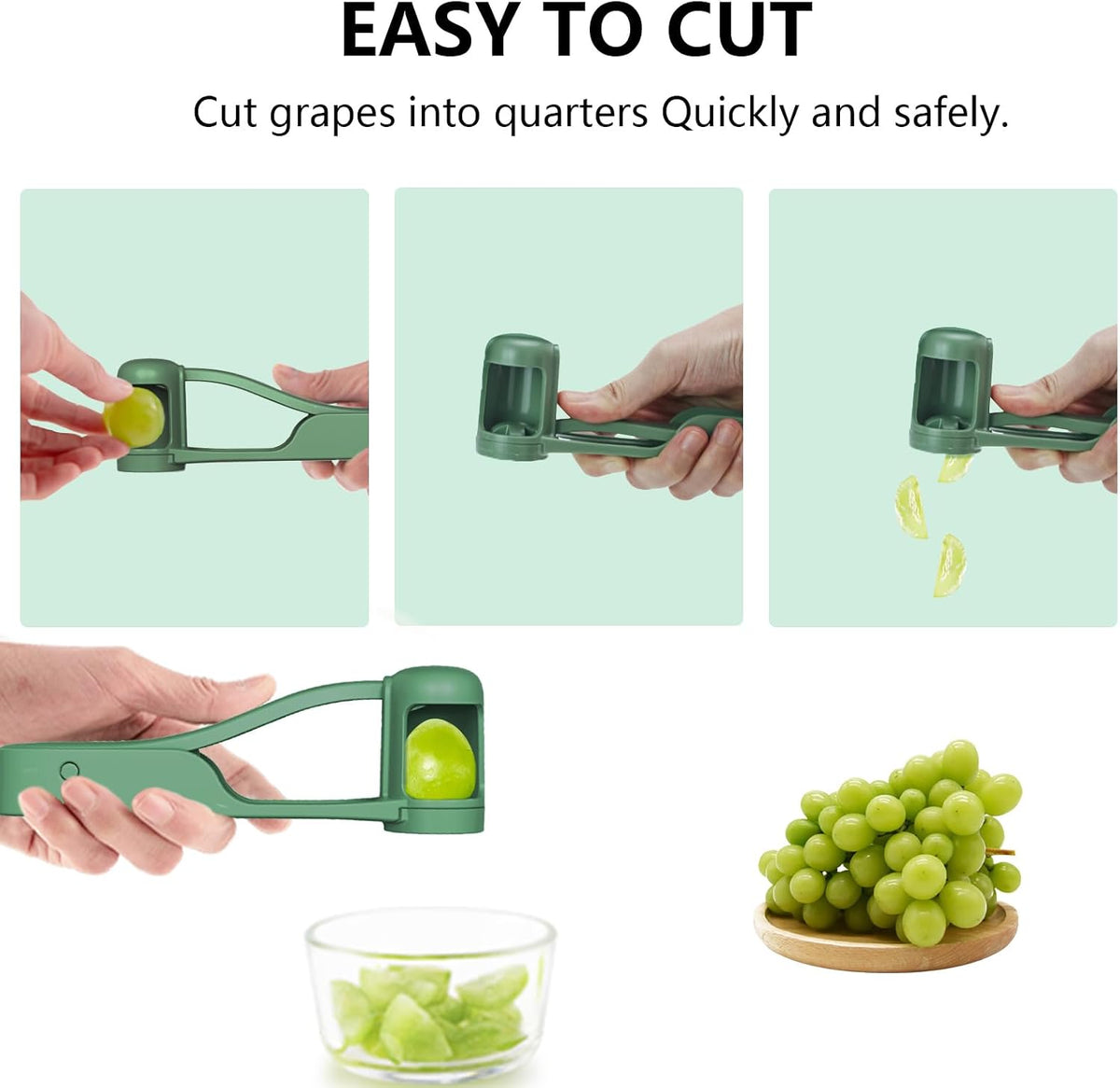 Grape Cutter for Toddlers, Grape Slicer Tool, Grape Tomato Cherry Strawberry Cutter Tools Into 4 Pieces for Vegetable Fruit Salad, Stainless Steel Quarter Grape Slicer Kitchen Gadget