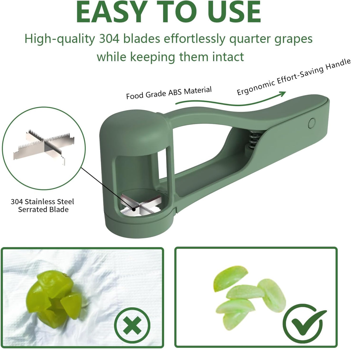 Grape Cutter for Toddlers, Grape Slicer Tool, Grape Tomato Cherry Strawberry Cutter Tools Into 4 Pieces for Vegetable Fruit Salad, Stainless Steel Quarter Grape Slicer Kitchen Gadget