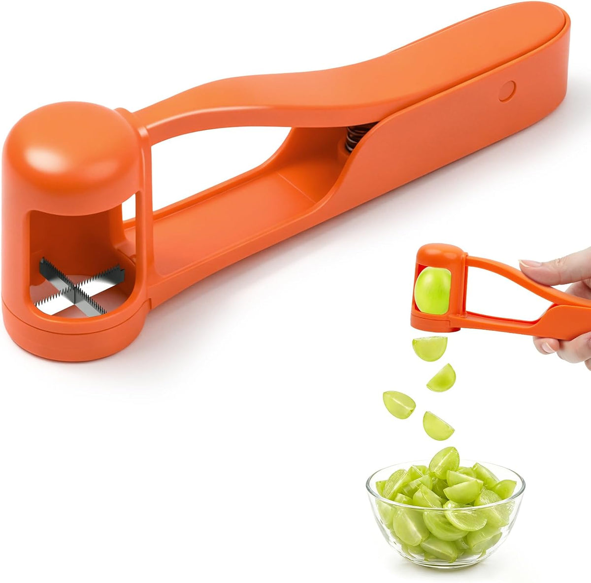Grape Cutter for Toddlers, Grape Slicer Tool, Grape Tomato Cherry Strawberry Cutter Tools Into 4 Pieces for Vegetable Fruit Salad, Stainless Steel Quarter Grape Slicer Kitchen Gadget