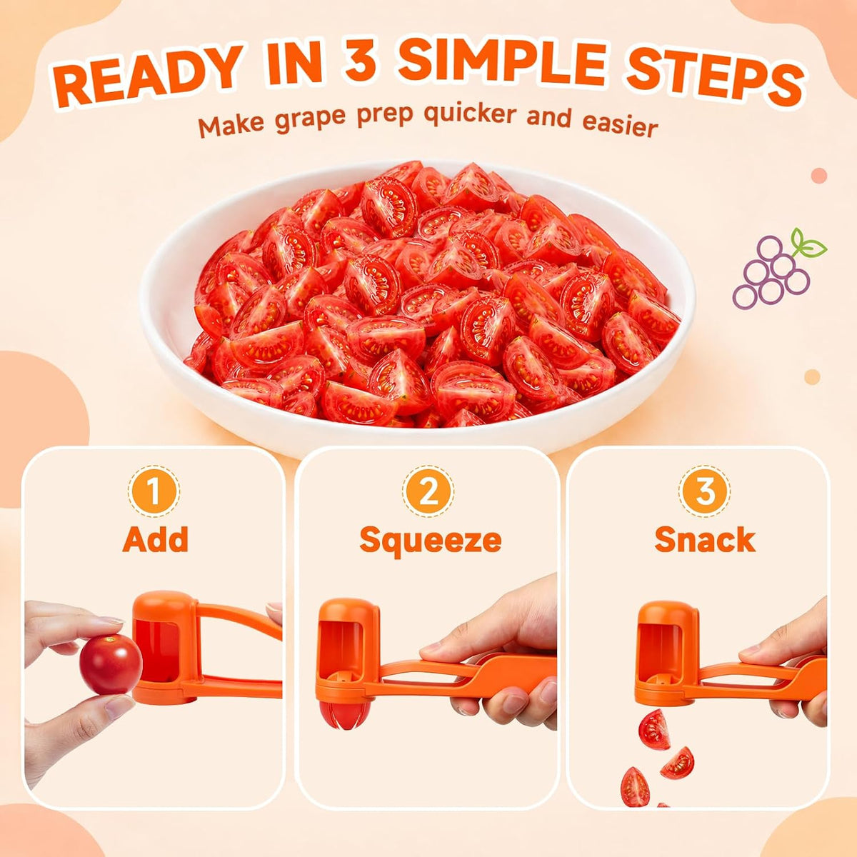 Grape Cutter for Toddlers, Grape Slicer Tool, Grape Tomato Cherry Strawberry Cutter Tools Into 4 Pieces for Vegetable Fruit Salad, Stainless Steel Quarter Grape Slicer Kitchen Gadget