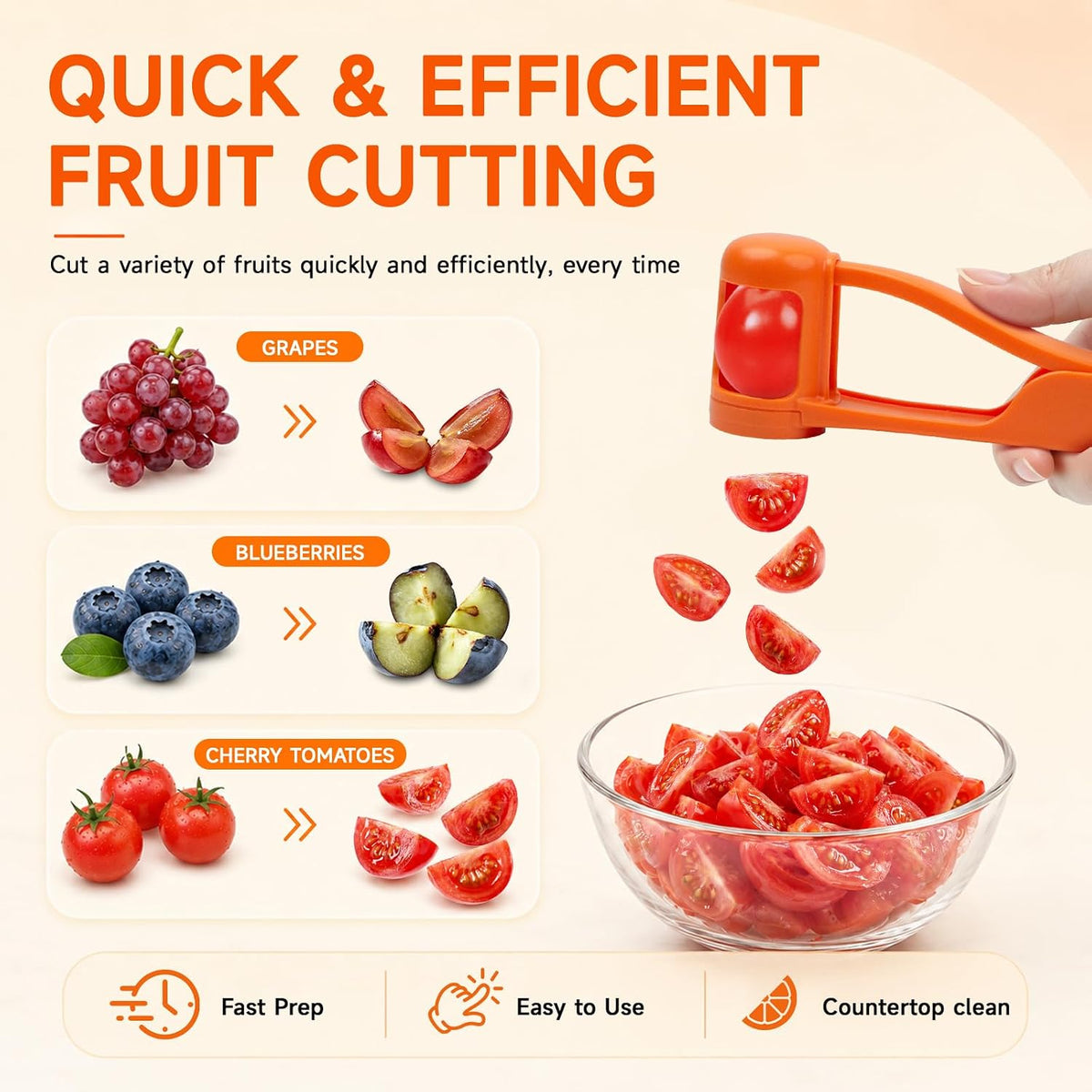 Grape Cutter for Toddlers, Grape Slicer Tool, Grape Tomato Cherry Strawberry Cutter Tools Into 4 Pieces for Vegetable Fruit Salad, Stainless Steel Quarter Grape Slicer Kitchen Gadget