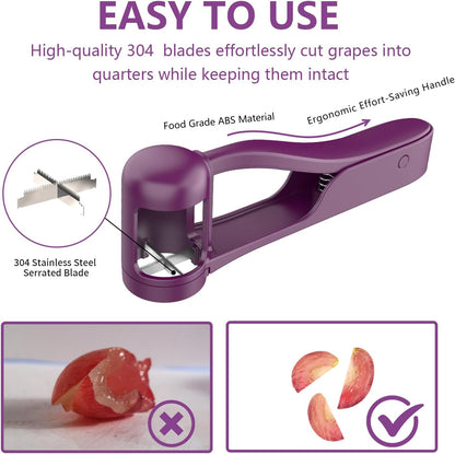Grape Cutter for Toddlers, Grape Slicer Tool, Grape Tomato Cherry Strawberry Cutter Tools Into 4 Pieces for Vegetable Fruit Salad, Stainless Steel Quarter Grape Slicer Kitchen Gadget