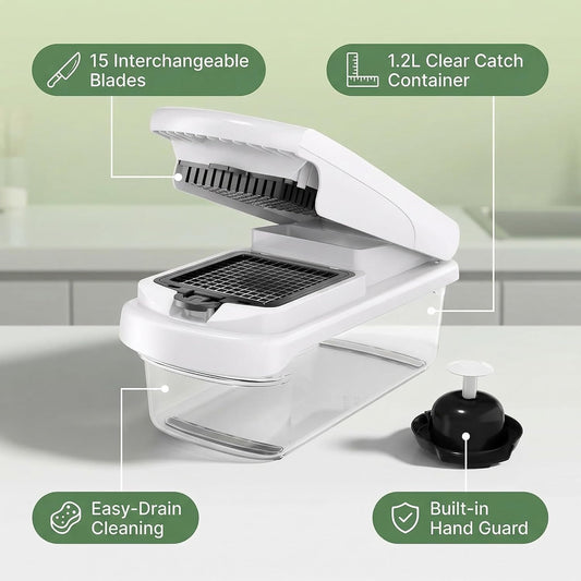 Vegetable Chopper 15 in 1 with Container – Mandoline Slicer, Onion Chopper Dicer, Food Chopper, Cheese Grater & Veggie Slicer for Kitchen Meal Prep