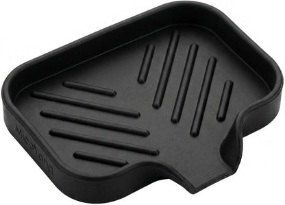 Silicone Soap Dish with Drain Spout, Self-Draining Sink Organizer Tray for Bathroom and Kitchen, Sponges, Dispensers and Soap Holder, Non-Slip and Dishwasher Safe, Black (Compact, 4.9"×3.2")