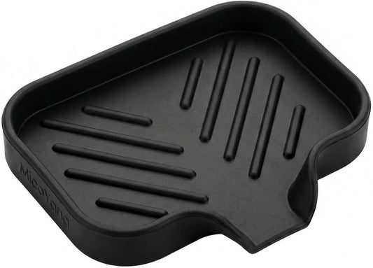 Silicone Soap Dish with Drain Spout, Self-Draining Sink Organizer Tray for Bathroom and Kitchen, Sponges, Dispensers and Soap Holder, Non-Slip and Dishwasher Safe, Black (Compact, 4.9"×3.2")