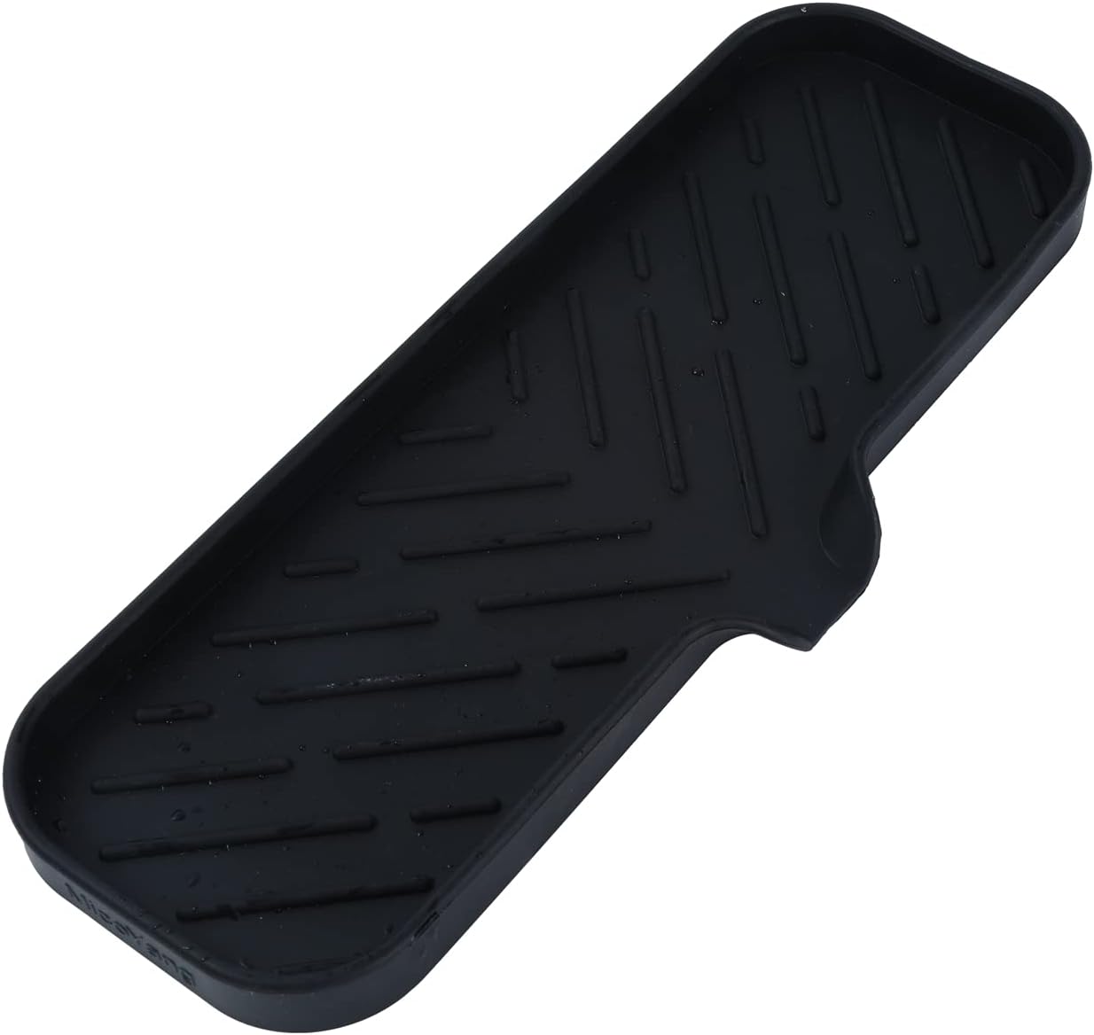Silicone Soap Dish with Drain Spout, Self-Draining Sink Organizer Tray for Bathroom and Kitchen, Sponges, Dispensers and Soap Holder, Non-Slip and Dishwasher Safe, Black (Compact, 4.9"×3.2")
