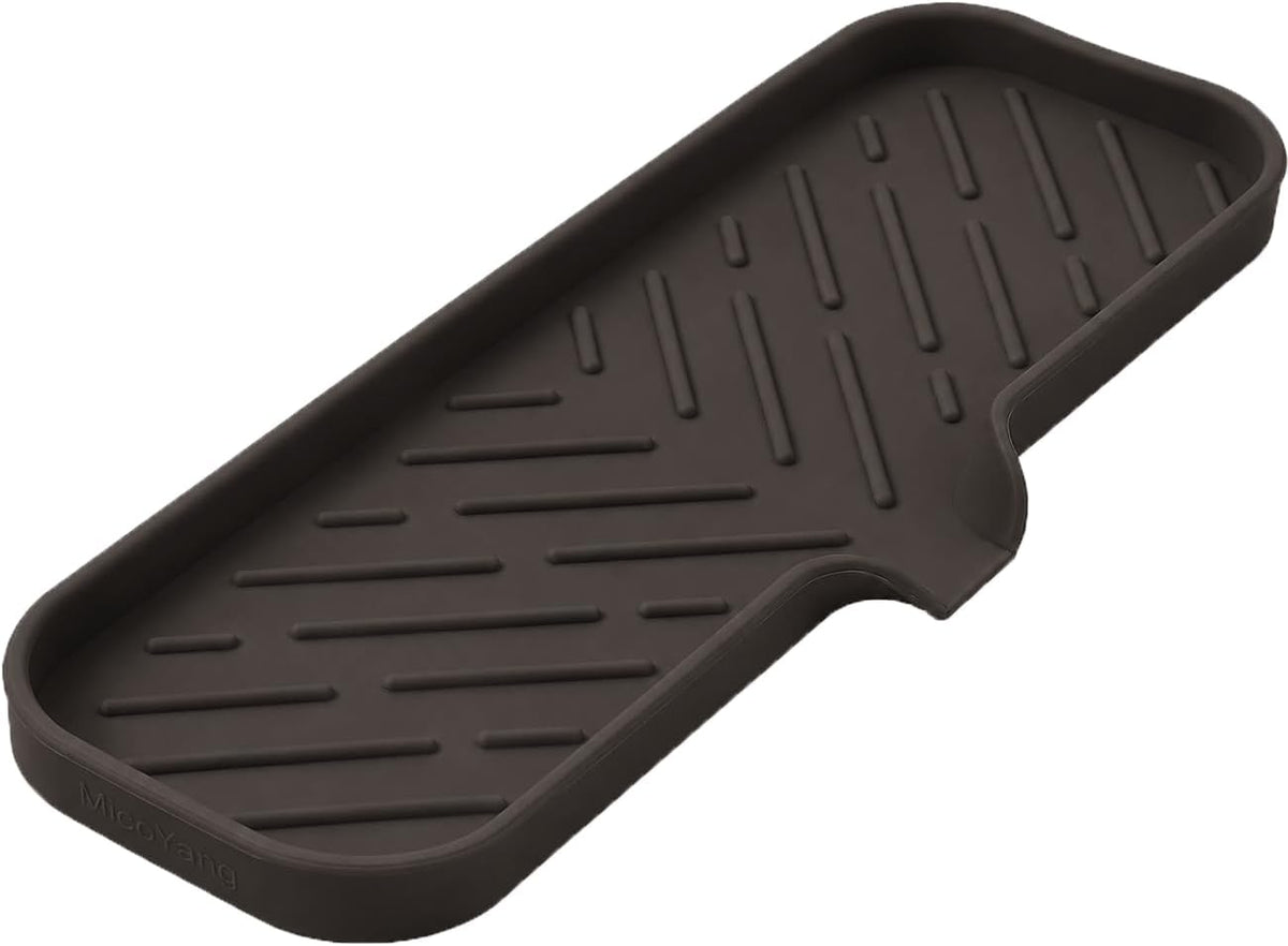 Silicone Soap Dish with Drain Spout, Self-Draining Sink Organizer Tray for Bathroom and Kitchen, Sponges, Dispensers and Soap Holder, Non-Slip and Dishwasher Safe, Black (Compact, 4.9"×3.2")