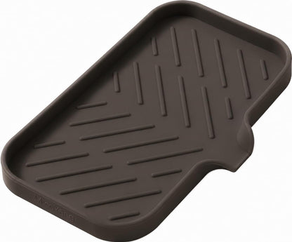 Silicone Soap Dish with Drain Spout, Self-Draining Sink Organizer Tray for Bathroom and Kitchen, Sponges, Dispensers and Soap Holder, Non-Slip and Dishwasher Safe, Black (Compact, 4.9"×3.2")