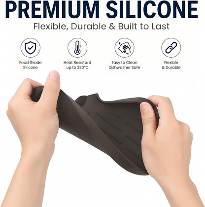 Silicone Soap Dish with Drain Spout, Self-Draining Sink Organizer Tray for Bathroom and Kitchen, Sponges, Dispensers and Soap Holder, Non-Slip and Dishwasher Safe, Black (Compact, 4.9"×3.2")