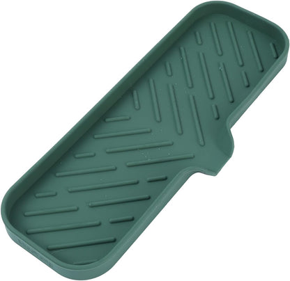 Silicone Soap Dish with Drain Spout, Self-Draining Sink Organizer Tray for Bathroom and Kitchen, Sponges, Dispensers and Soap Holder, Non-Slip and Dishwasher Safe, Black (Compact, 4.9"×3.2")