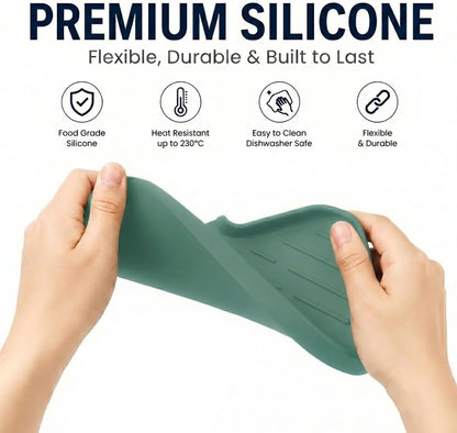 Silicone Soap Dish with Drain Spout, Self-Draining Sink Organizer Tray for Bathroom and Kitchen, Sponges, Dispensers and Soap Holder, Non-Slip and Dishwasher Safe, Black (Compact, 4.9"×3.2")