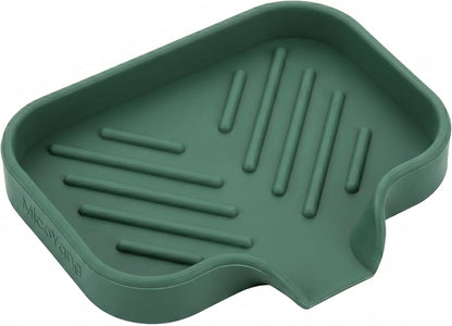 Silicone Soap Dish with Drain Spout, Self-Draining Sink Organizer Tray for Bathroom and Kitchen, Sponges, Dispensers and Soap Holder, Non-Slip and Dishwasher Safe, Black (Compact, 4.9"×3.2")