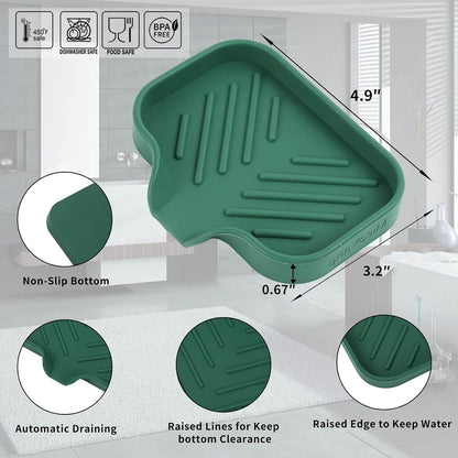 Silicone Soap Dish with Drain Spout, Self-Draining Sink Organizer Tray for Bathroom and Kitchen, Sponges, Dispensers and Soap Holder, Non-Slip and Dishwasher Safe, Black (Compact, 4.9"×3.2")