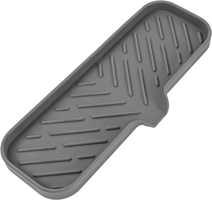 Silicone Soap Dish with Drain Spout, Self-Draining Sink Organizer Tray for Bathroom and Kitchen, Sponges, Dispensers and Soap Holder, Non-Slip and Dishwasher Safe, Black (Compact, 4.9"×3.2")