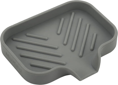 Silicone Soap Dish with Drain Spout, Self-Draining Sink Organizer Tray for Bathroom and Kitchen, Sponges, Dispensers and Soap Holder, Non-Slip and Dishwasher Safe, Black (Compact, 4.9"×3.2")