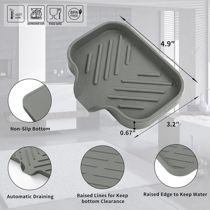 Silicone Soap Dish with Drain Spout, Self-Draining Sink Organizer Tray for Bathroom and Kitchen, Sponges, Dispensers and Soap Holder, Non-Slip and Dishwasher Safe, Black (Compact, 4.9"×3.2")