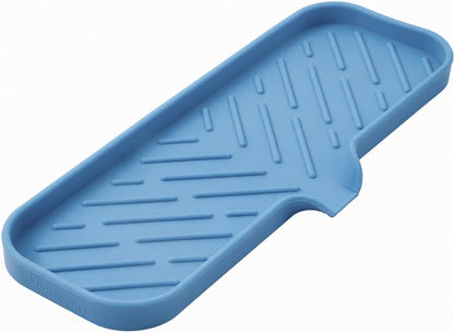 Silicone Soap Dish with Drain Spout, Self-Draining Sink Organizer Tray for Bathroom and Kitchen, Sponges, Dispensers and Soap Holder, Non-Slip and Dishwasher Safe, Black (Compact, 4.9"×3.2")