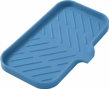 Silicone Soap Dish with Drain Spout, Self-Draining Sink Organizer Tray for Bathroom and Kitchen, Sponges, Dispensers and Soap Holder, Non-Slip and Dishwasher Safe, Black (Compact, 4.9"×3.2")
