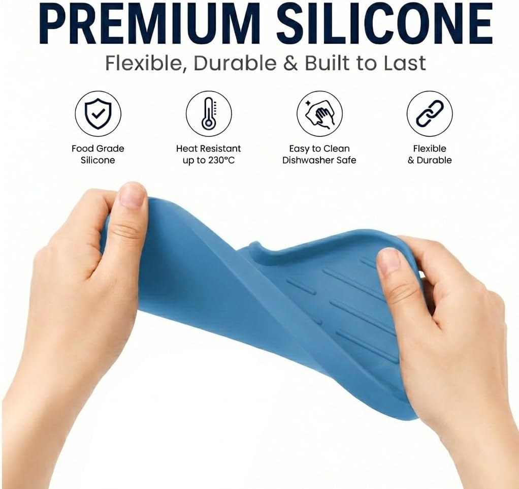 Silicone Soap Dish with Drain Spout, Self-Draining Sink Organizer Tray for Bathroom and Kitchen, Sponges, Dispensers and Soap Holder, Non-Slip and Dishwasher Safe, Black (Compact, 4.9"×3.2")