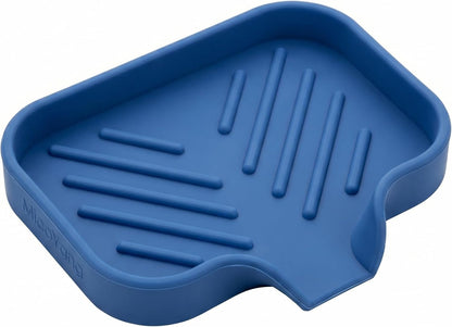 Silicone Soap Dish with Drain Spout, Self-Draining Sink Organizer Tray for Bathroom and Kitchen, Sponges, Dispensers and Soap Holder, Non-Slip and Dishwasher Safe, Black (Compact, 4.9"×3.2")