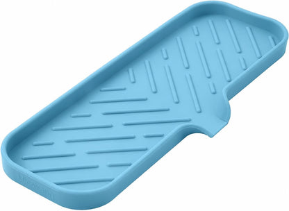 Silicone Soap Dish with Drain Spout, Self-Draining Sink Organizer Tray for Bathroom and Kitchen, Sponges, Dispensers and Soap Holder, Non-Slip and Dishwasher Safe, Black (Compact, 4.9"×3.2")