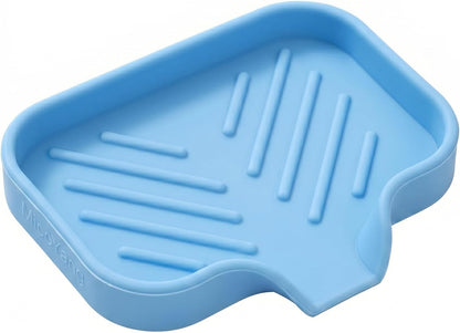 Silicone Soap Dish with Drain Spout, Self-Draining Sink Organizer Tray for Bathroom and Kitchen, Sponges, Dispensers and Soap Holder, Non-Slip and Dishwasher Safe, Black (Compact, 4.9"×3.2")