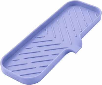 Silicone Soap Dish with Drain Spout, Self-Draining Sink Organizer Tray for Bathroom and Kitchen, Sponges, Dispensers and Soap Holder, Non-Slip and Dishwasher Safe, Black (Compact, 4.9"×3.2")