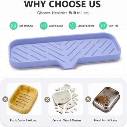Silicone Soap Dish with Drain Spout, Self-Draining Sink Organizer Tray for Bathroom and Kitchen, Sponges, Dispensers and Soap Holder, Non-Slip and Dishwasher Safe, Black (Compact, 4.9"×3.2")