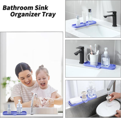 Silicone Soap Dish with Drain Spout, Self-Draining Sink Organizer Tray for Bathroom and Kitchen, Sponges, Dispensers and Soap Holder, Non-Slip and Dishwasher Safe, Black (Compact, 4.9"×3.2")