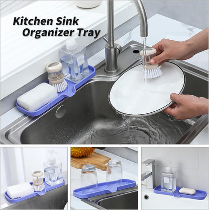 Silicone Soap Dish with Drain Spout, Self-Draining Sink Organizer Tray for Bathroom and Kitchen, Sponges, Dispensers and Soap Holder, Non-Slip and Dishwasher Safe, Black (Compact, 4.9"×3.2")