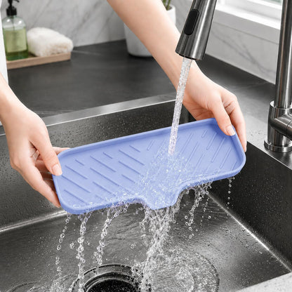 Silicone Soap Dish with Drain Spout, Self-Draining Sink Organizer Tray for Bathroom and Kitchen, Sponges, Dispensers and Soap Holder, Non-Slip and Dishwasher Safe, Black (Compact, 4.9"×3.2")