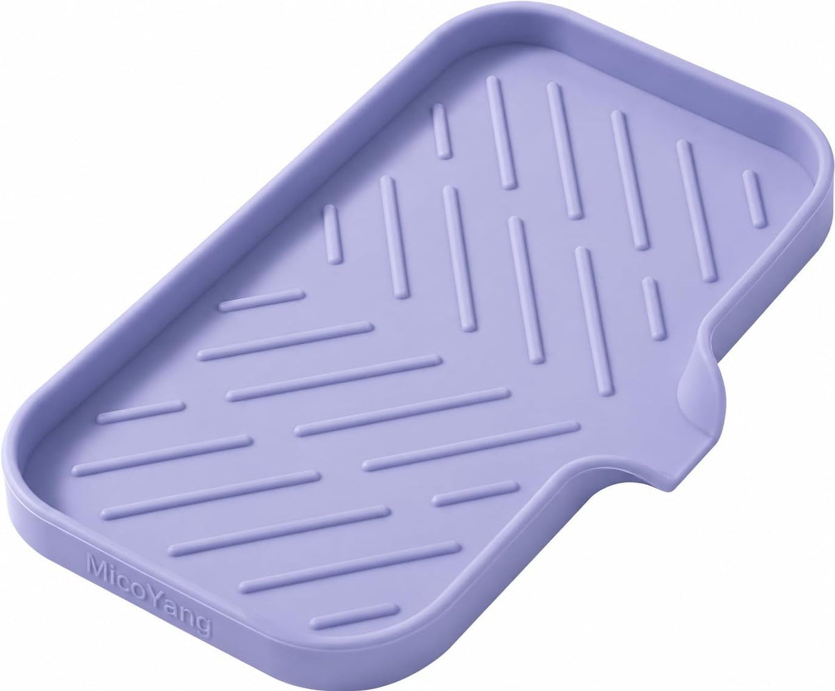 Silicone Soap Dish with Drain Spout, Self-Draining Sink Organizer Tray for Bathroom and Kitchen, Sponges, Dispensers and Soap Holder, Non-Slip and Dishwasher Safe, Black (Compact, 4.9"×3.2")