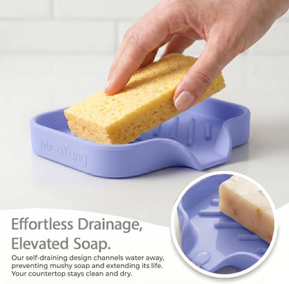 Silicone Soap Dish with Drain Spout, Self-Draining Sink Organizer Tray for Bathroom and Kitchen, Sponges, Dispensers and Soap Holder, Non-Slip and Dishwasher Safe, Black (Compact, 4.9"×3.2")