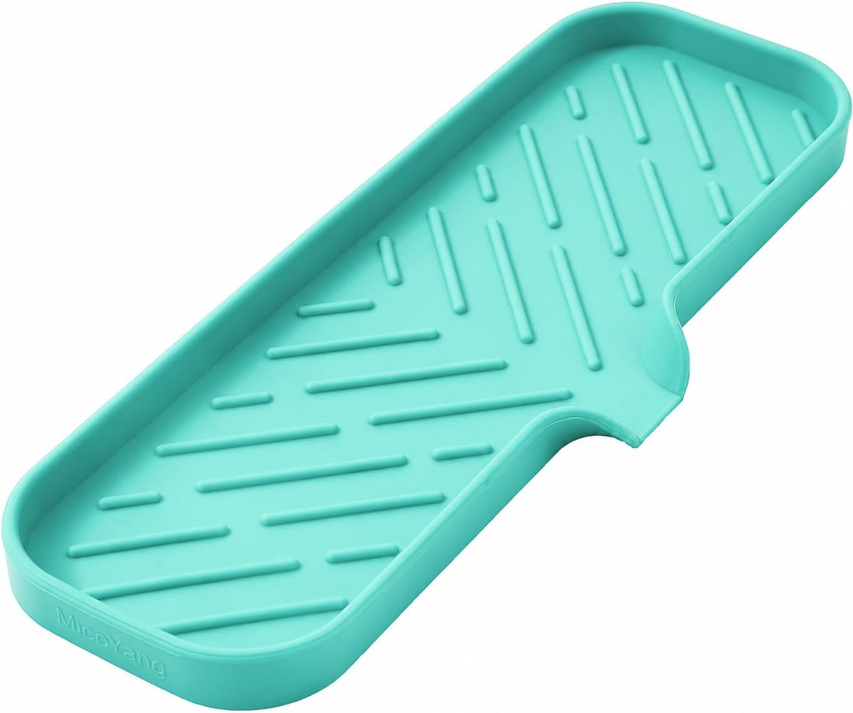 Silicone Soap Dish with Drain Spout, Self-Draining Sink Organizer Tray for Bathroom and Kitchen, Sponges, Dispensers and Soap Holder, Non-Slip and Dishwasher Safe, Black (Compact, 4.9"×3.2")
