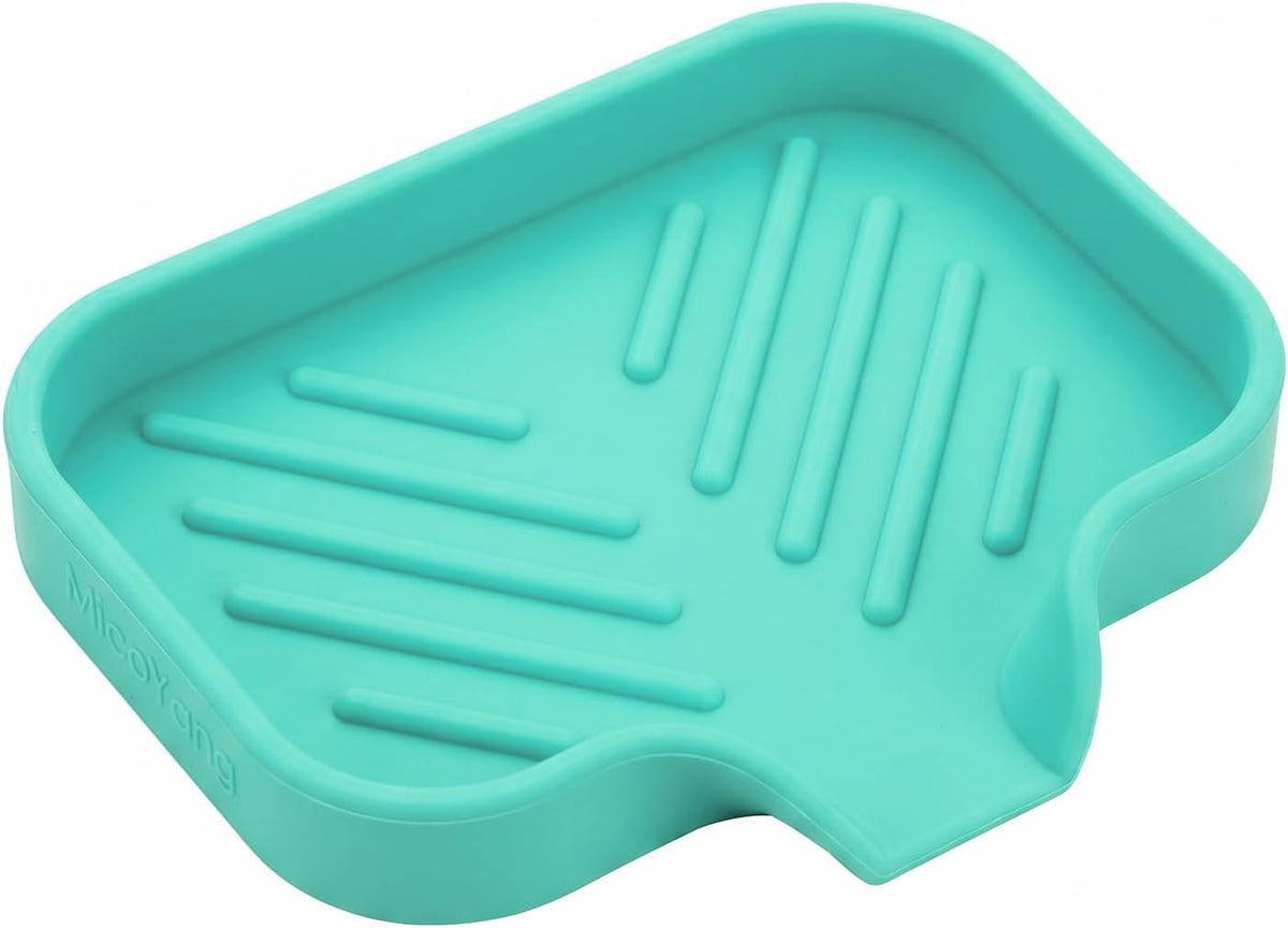 Silicone Soap Dish with Drain Spout, Self-Draining Sink Organizer Tray for Bathroom and Kitchen, Sponges, Dispensers and Soap Holder, Non-Slip and Dishwasher Safe, Black (Compact, 4.9"×3.2")