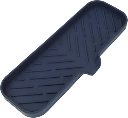 Silicone Soap Dish with Drain Spout, Self-Draining Sink Organizer Tray for Bathroom and Kitchen, Sponges, Dispensers and Soap Holder, Non-Slip and Dishwasher Safe, Black (Compact, 4.9"×3.2")