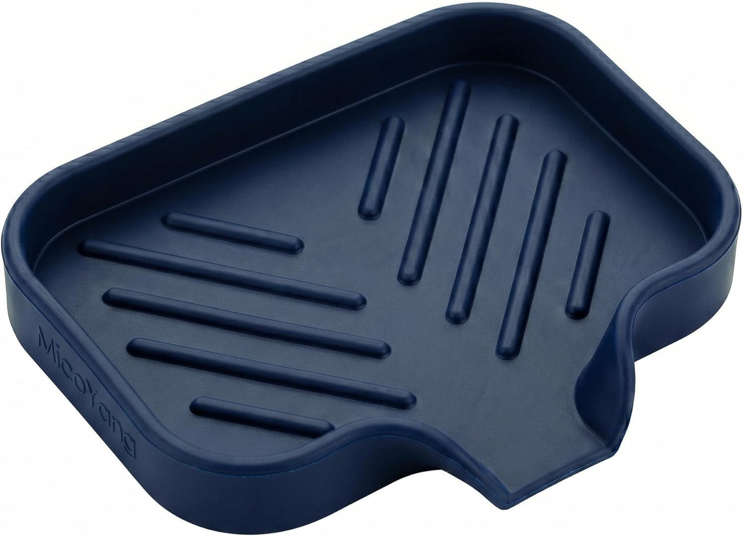 Silicone Soap Dish with Drain Spout, Self-Draining Sink Organizer Tray for Bathroom and Kitchen, Sponges, Dispensers and Soap Holder, Non-Slip and Dishwasher Safe, Black (Compact, 4.9"×3.2")
