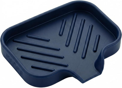 Silicone Soap Dish with Drain Spout, Self-Draining Sink Organizer Tray for Bathroom and Kitchen, Sponges, Dispensers and Soap Holder, Non-Slip and Dishwasher Safe, Black (Compact, 4.9"×3.2")