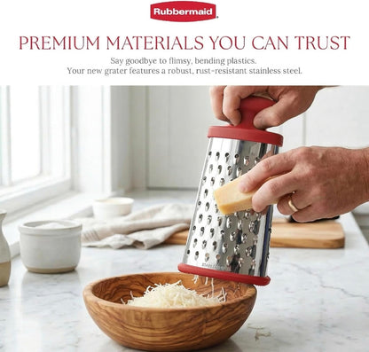 Stainless Steel Cheese Grater - 9.5" Oval Handheld Box Grater with EZ Grip Handle - Multi-Surface Food & Cheese Shredder | Zester & Graters for Kitchen - Dishwasher Safe